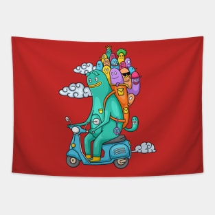 funny monster doodle riding motorcycle Tapestry