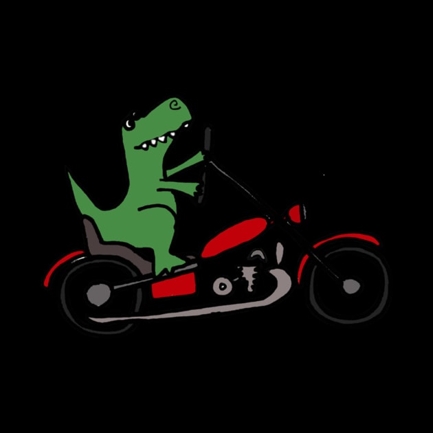 Funny Green T-Rex Dinosaur Riding Red Motorcycle Art by zaymen.bouragba