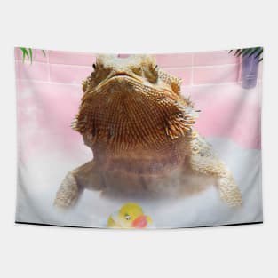 Cute Self-Care Bathing Bearded Dragon Lizard Palm Bath Tapestry