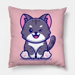 Cute Cat Sitting Cartoon Pillow