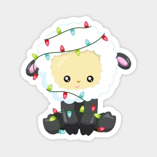 Christmas Sheep, Christmas Lights, Cute Sheep Magnet