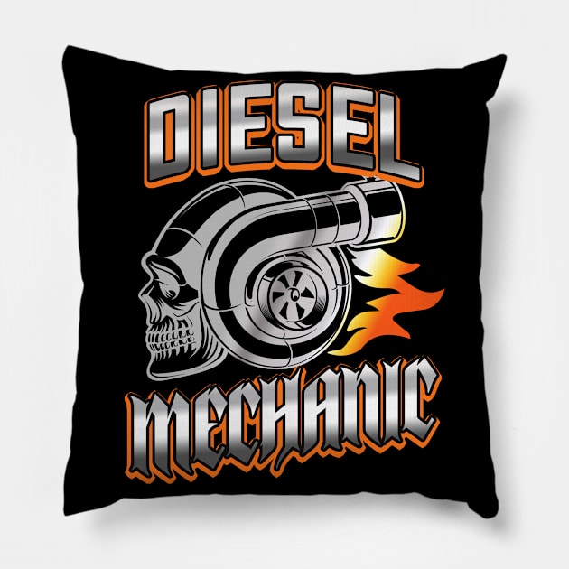 Diesel Mechanic Turbocharger Skull Pillow by Foxxy Merch