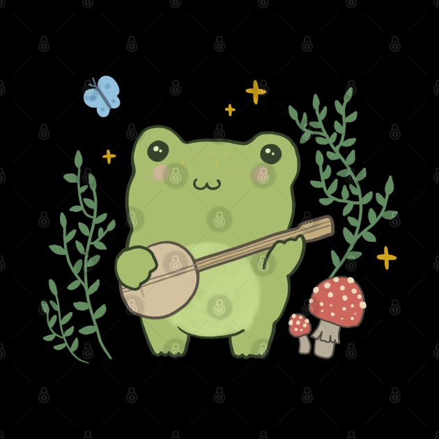 Frog Playing Banjo and Edgy Mushroom: A Kawaii Cottagecore Adventure by Ministry Of Frogs