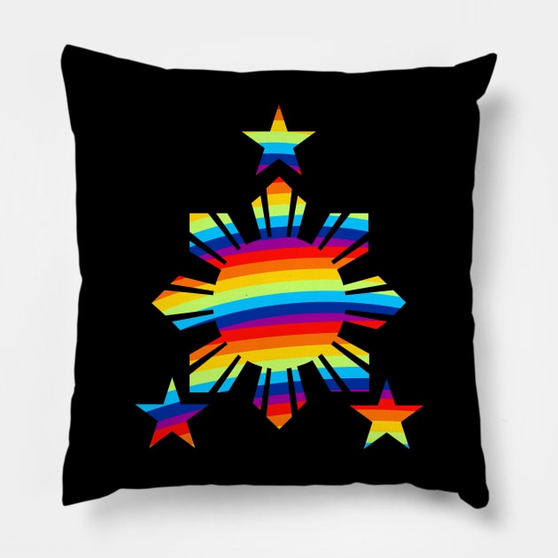 Philippines Flag Rainbow 3 Star and Sun Filipino Flag Pillow by Filipino