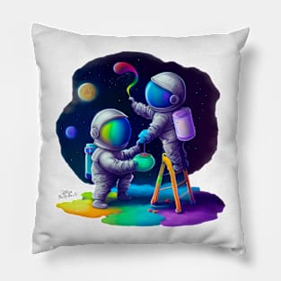 Astronauts Painting Space Pillow