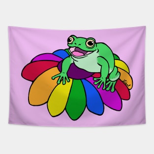 Rainbow Flower Froggy Tapestry