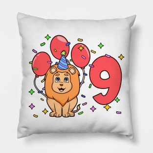 I am 9 with lion - kids birthday 9 years old Pillow