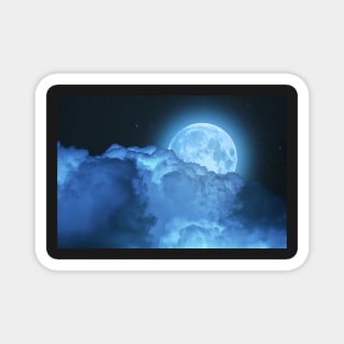 Blue super moon glowing against starry cloudy sky Magnet