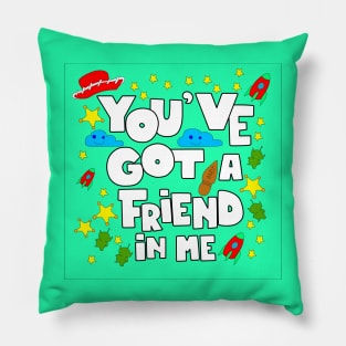 Got a friend with toys and fun graphic tees ecopop in green Pillow