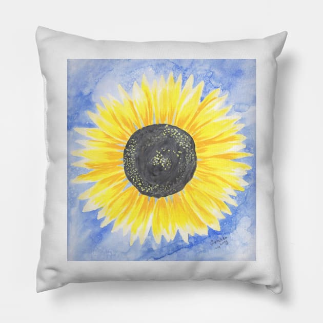 Sunflower on Watercolor Pillow by A2Gretchen