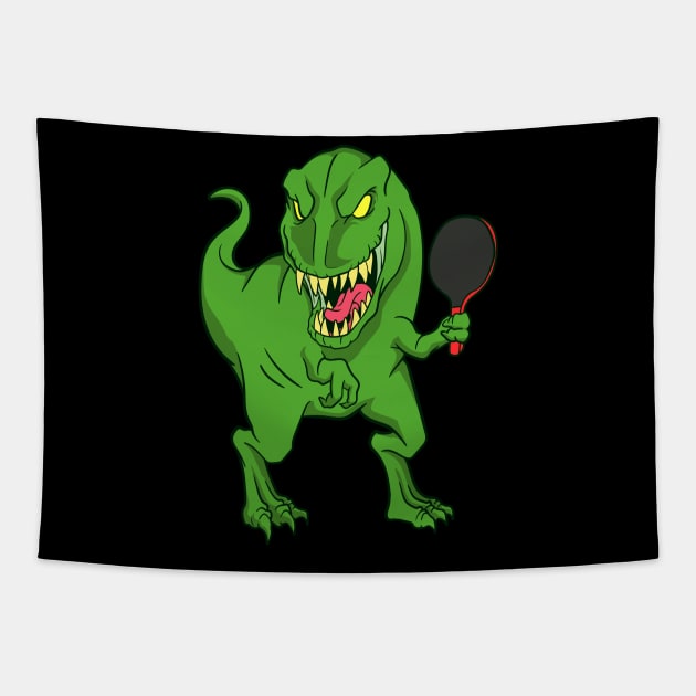 Cartoon dinosaur playing table tennis Tapestry by Modern Medieval Design