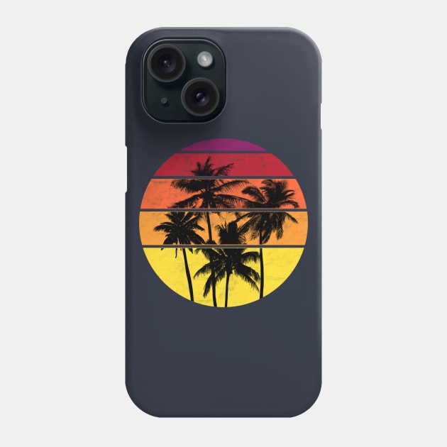 Retro Palm Tree Sunset Grid Phone Case by Artist Rob Fuller