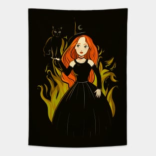 Cute witch with a black cat Tapestry