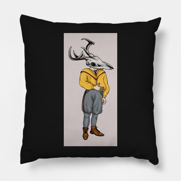 skull boy in yellow Pillow by Fieldm0use