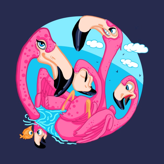 Crazy  pink family flamingo by Olena Dosch