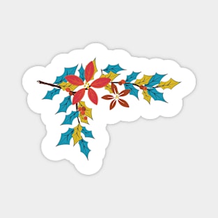 Cute Holly Poinsettia Branch Magnet