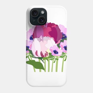 Peonies and anemones pink flowers Phone Case