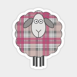 Scottish Pink, White and Grey Tartan Patterned Sheep Magnet