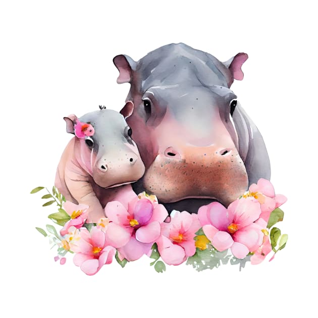 Hippo with baby by DreamLoudArt