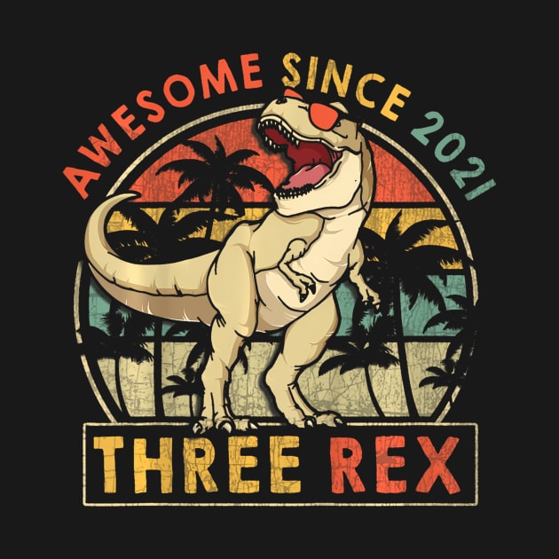 Kids Three Rex 3rd Birthday Third Dinosaur Year Old by Aleem James