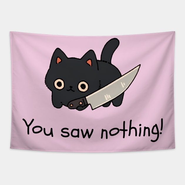 Kawaii Black Cat With Knife - You Saw Nothing Tapestry by Seraphine