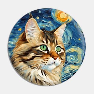 Cute Siberian Cat Breed Painting in a Van Gogh Starry Night Art Style Pin