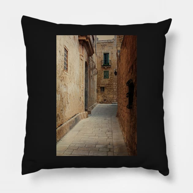 Narrow medieval street of Mdina Pillow by lena-maximova