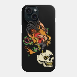 Fire Rooster, Snake and Skull Phone Case