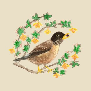 Beautiful wild thrush (bird) in watercolor for nature lovers T-Shirt