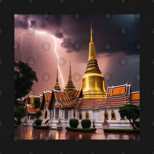 Iconic World Landmarks During A Thunderstorm; Wat Pho Bangkok by Musical Art By Andrew