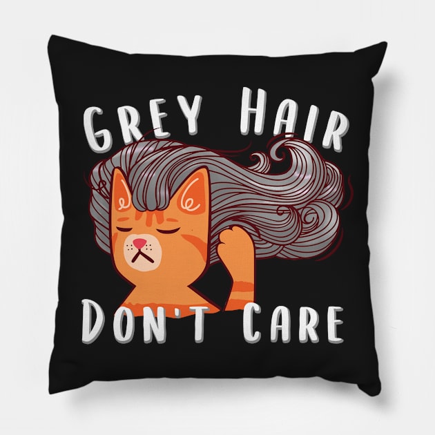 Grey Hair Don't Care Funny Grey Hair Cat Pillow by SusanaDesigns