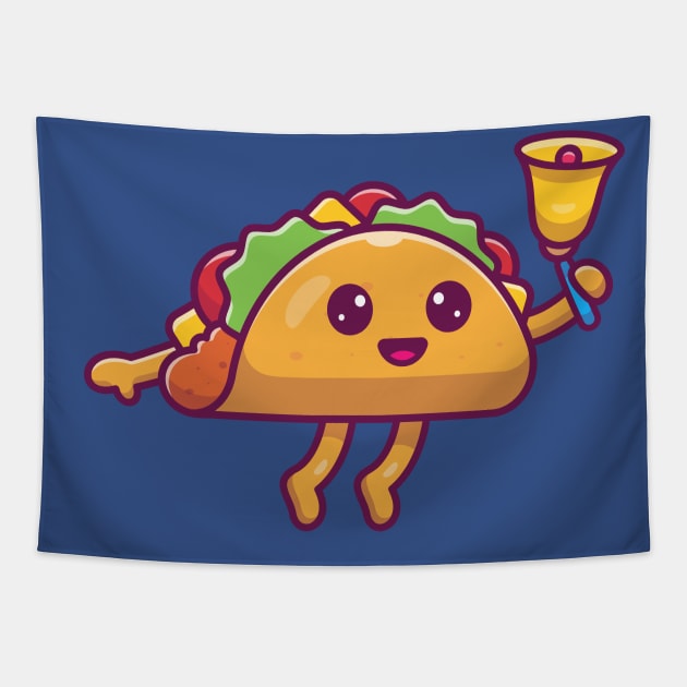 Cute Taco Holding Bell Cartoon Tapestry by Catalyst Labs