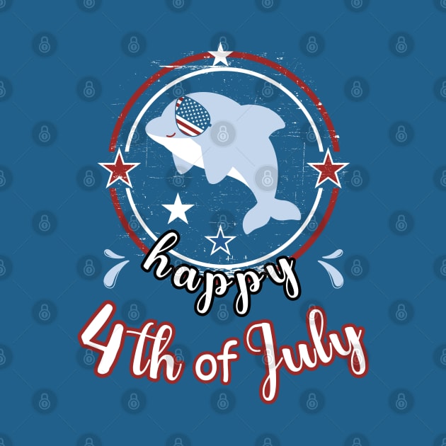 Happy 4Th of July Cute Dolphin Retro by Cute Pets Graphically