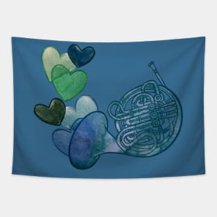 Blue French Horn Love Tapestry