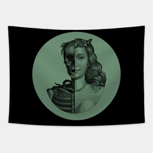 Halloween Skeleton Beauty Memento Mori, Black and Sage Style Tapestry