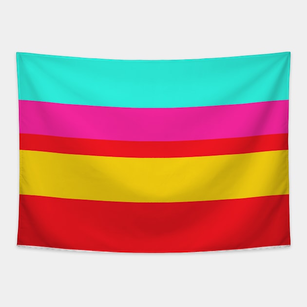 A world-class compound of Cherry Red, Barbie Pink, Metallic Yellow and Fluorescent Blue stripes. Tapestry by Sociable Stripes