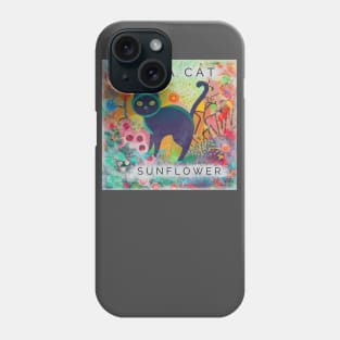 China Cat Sunflower Colorful Cartoon kitty with flowers Phone Case