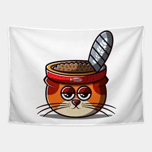 Illustration Of a Cute Cat With Food On Its Head. Tapestry