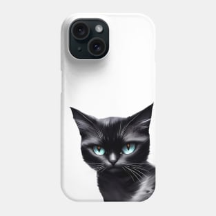 Black cat with blue eyes Phone Case