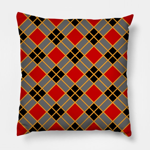 Plaid Checkered Pattern In Red and Gray Pillow by IsmaSaleem