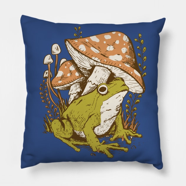 Cottagecore Aesthetic Mushrooms and Frog Pillow by DRIPCRIME Y2K