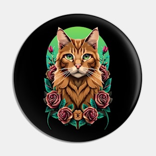 Fluffy cat with flowers 2 Pin