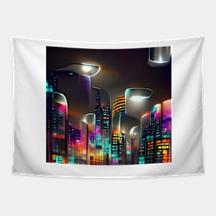 Futuristic City Lights Tapestry