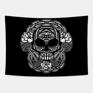 Skull Barbell Tribal Tapestry