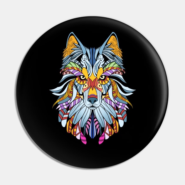 Wolf Gift Product Awesome Native American Art style Wolf Print Pin by Linco