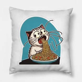 Cat eating spaghetti meme Pillow