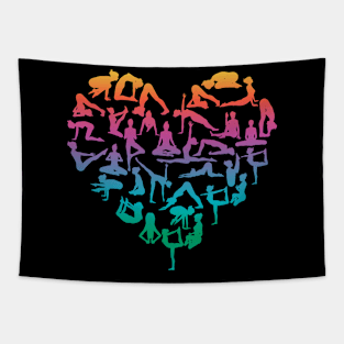 Colorful Yoga Poses Heart Tapestry