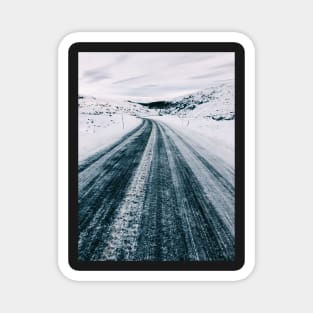 Driving Scandinavia - Curvy Road Through Winter Landscape Magnet