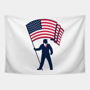 President Trump Bearing the Flag of the USA Tapestry