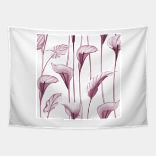 Xray Calla Lilly flowers. Tropical transparent watercolor flowers print Tapestry